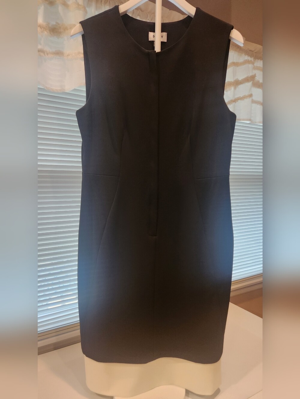 DKNY Black Sleeveless Midi Sheath Dress with Princess Seams